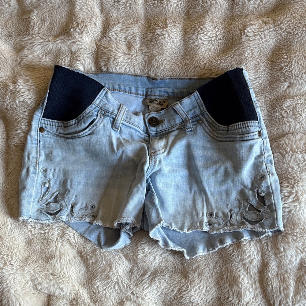 Light Blue Denim  Maternity Shorts